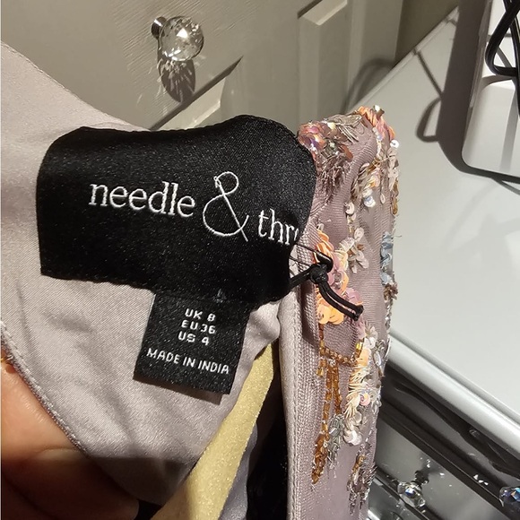 Needle & Thread Purple Long Sleeve Fit and Flare Dress - Picture 2 of 4